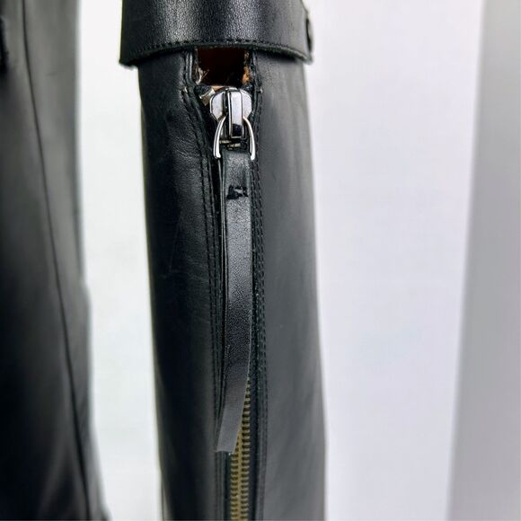 Franco Sarto Brindley Knee High Black Leather Riding Boots w/ Chain Detail 11 - Picture 9 of 15